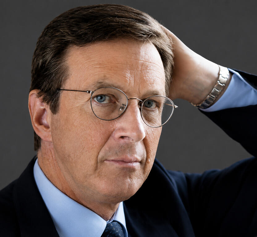 Portrait of Iconic Writer Michael Crichton, best known for his book, Jurassic Park.